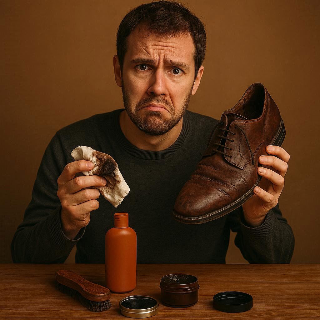 Image d'un homme perdu dans les conseils pour entretenir ses chaussures en cuir